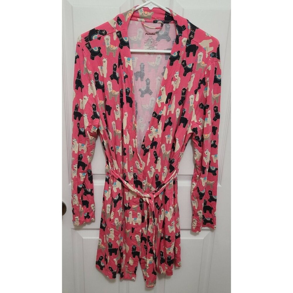 MeUndies Women's Long Sleeve Tie Waist Robe‎ Llama Print Pink Micromodal Sz XS/S